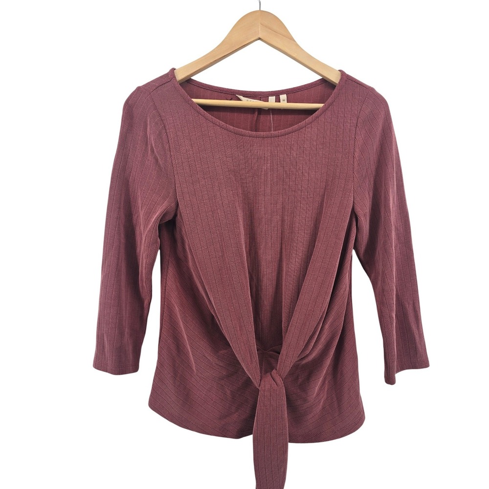 Soft Surroundings Top Womens XS Corrie Garnet Red Ribbed Front Tie NEW